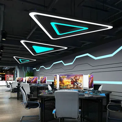 Modern Industrial Acrylic Linear Hanging Lamp Suspended Triangle Chandelier 28W Led Pendant Lights for Office Supermarket