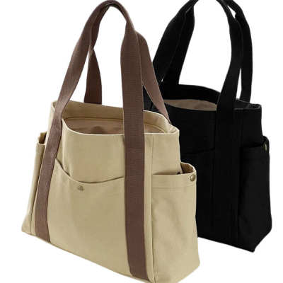 Large Capacity Cotton Fabric Tote Bag Canvas Tote Bag With Pocket and Zipper Natural Plain Canvas Tote Bag