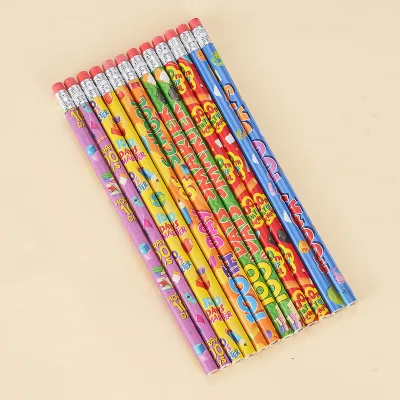 Children's Birthday Party Favors Set of 100th Day of School Wooden HB Cartoon Pencils Student Painting Prizes School Supplies