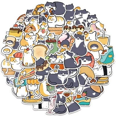 50 Pcs/bag DIY Vinyl Waterproof Cartoon Animals Cute Cat Stickers for Skateboard Decor Notebook Water Bottle Luggage Case Decal