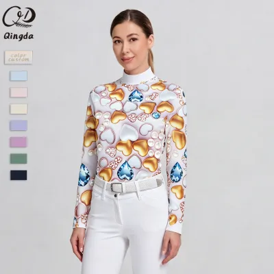OEM ODM Custom Nylon Spandex Jersey Print Equestrian Mock Shirt Quick Dry Stretch Horse Riding Wear Clothing