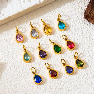 Fashion Jewelry Making Necklace Bracelet Gift Valentine'S Day Emerald Drop Crystal Gold 12 Birthstone Charm DIY Stainless Steel