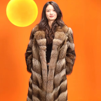 Winter Slim Soft Long Raccoon Fur Coat with Turn-Down Collar Full Length Racoon Fur Coat Women's Fuzzy Racoon Mink Coat Factory