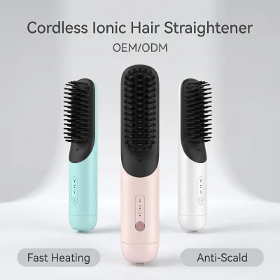 Aesthetic Voluminous Hair Waver Cordless Mini Hot Comb USB Rechargeable Quick Heating Anti-Frizz Straightening Brush