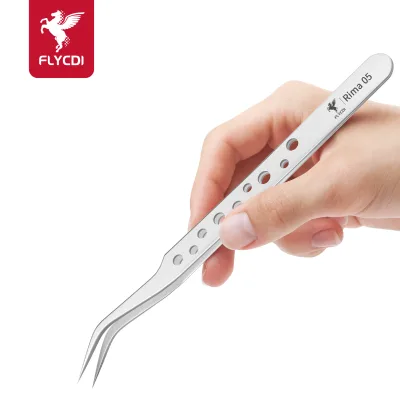 FLYCDI Stainless Steel Tweezers Elbow Fine Pointed Anti-Static Perforated Small Tweezers Thickened Hard Anti Slip Tweezers Set