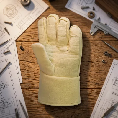Industrial Kelvar Five Finger High Temperature Gloves with Long Cuff for Aluminum Profile Extrusion Lines