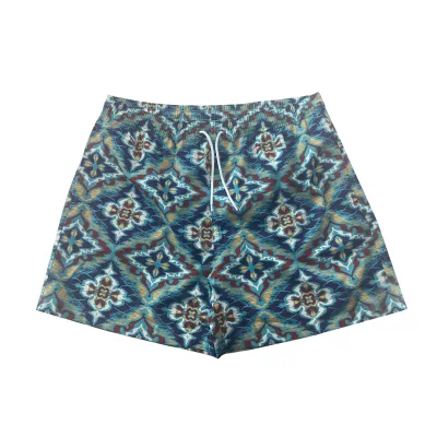 Guys' Stylish Geometric Pattern Printed Waterproof Quick-Drying Polyester Swim Trunks Drawstring Closure Elastic Waist Beach