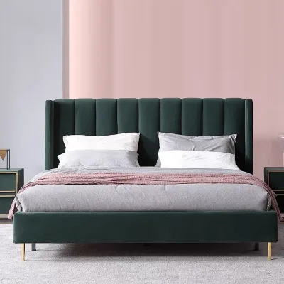 Modern Wooden Double Bed Frame-Bedroom Furniture for Home & Hotel Use Customizable Size Silk Cotton Filling
