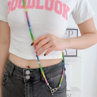 Luxury Rhinestone Bling Strap Lanyard Diamond-inlaid Diagonal Span Hanging Ornaments Bling Waist Chaini