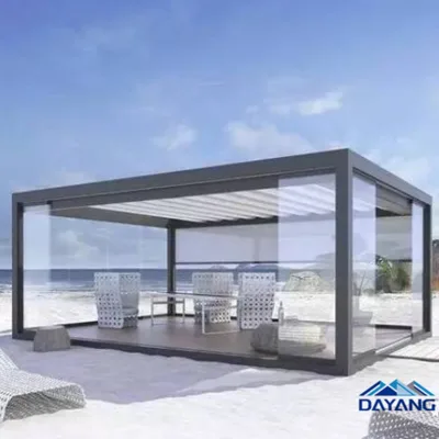 Waterproof Retractable PVC Fabric Awning Canopy Wind-Resistant Roof for Garden Powder Coated Frame