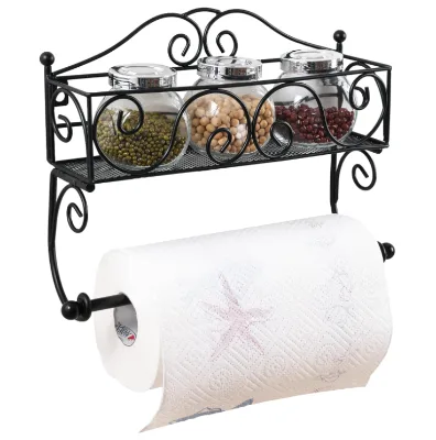 Modern Adjustable Wall Hanging Stainless Metal Spice Rack Kitchen Roll Paper Towel Holder Bathroom Shelf Drilling Storage Racks