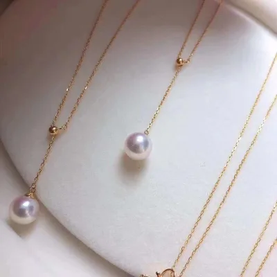 Natural Freshwater Pearl AAAA Grade Shape Gold Plated Sterling Silver Y-Shape Clavicle Chain Vintage Light Luxury Necklace