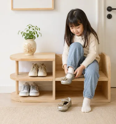 Premium Quality Modern Multi-level Entrance Storage and Storage Bench Home Furniture Natural Pine Shoe Rack