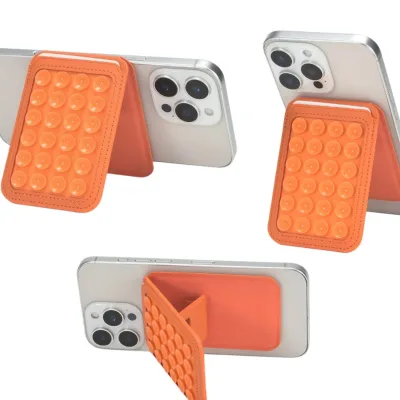 Foldable Magnetic Card Wallet With Non Slip Silicone Pad and Suction Cup Stand for Convenient Card Storage and Phone Grip