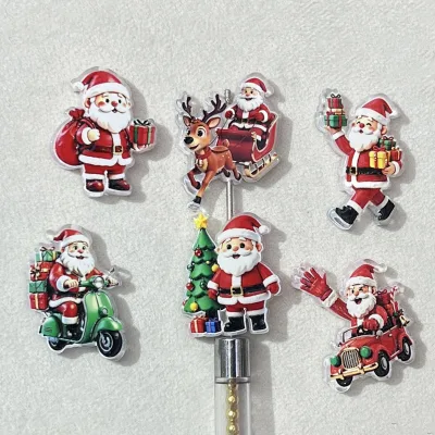 Through-hole Double-sided Relief Laser-etched Acrylic Christmas, Santa Claus Bead AccessoriesDIY Handmade Jewelry Pendant
