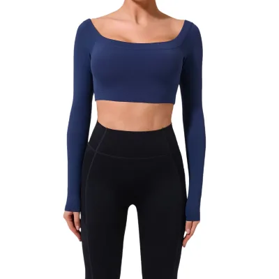 European American Women's One-Shoulder Long-Sleeved Spandex/Nylon Skinny Fit Breathable Fitness Sports Running Yoga Wear T-Shirt