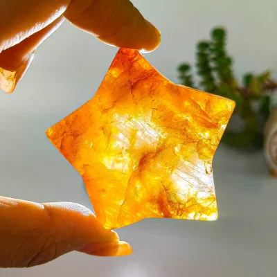 Wholesale Natural Golden Healer Star Crystal Craft Polished Star Shape for Fengshui Home Decoration