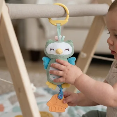 Hanging Plush Toy Wind Chime Owl with Teether Soothing Cartoon Animal Toy for Baby