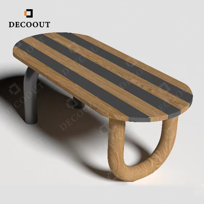Factory-made Aluminum Alloy Outdoor Furniture with Wood-grain Tabletop and Metal Legs  Rustic Table