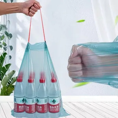 Wholesale Strong  PEDrawstring Garbage Bag HDPE Trash Bags with Drawstring Garbage Can Liner for Household Supermarket Use