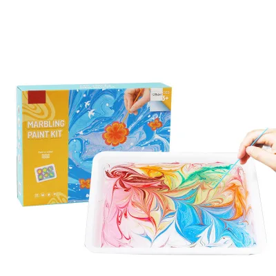 Bview Art 12 Colors Non Toxic Magic DIY Water Marbling Paint Kit with Canvas & Glass for Kids Arts & Crafts