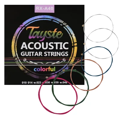 6Pcs/Set Acoustic Guitar Strings Rainbow Color Guitar Strings E-A Multi Color