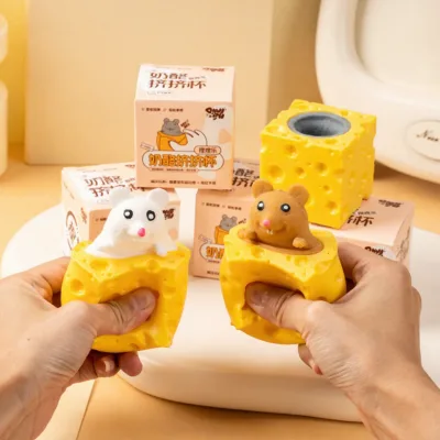 Youbang-338 New Funny TPR Cheese Mouse Pop Squirrel Squeeze Fidget Toy for 5 to 7 Years Old Cute Anxiety Relief Stress Reliever