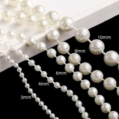 6mm 8mm Gold & White Plastic Pearl Thread Beads Cake Topper Chain for Wedding & Party Decor