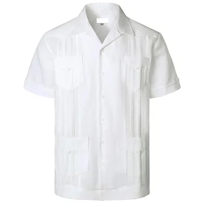 Wholesale Long Sleeve 4 Pocket Lapel Formal Mens Shirt Guayabera Shirt