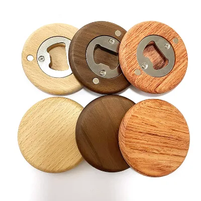 Customized Logo Three Colors Magnetic Round Wood Bottle Opener