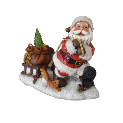38.5cm Christmas Santa and Snowman Resin Craft Statue with LED Changing Color Lights for Home and Party Decorations