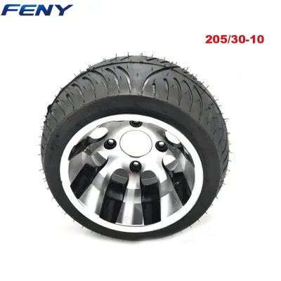 205/30-10 ATV/UTV Tubeless Tire with Aluminum Rim Flat Low-Profile Road Tire for Electric Patrol Vehicle/Golf Cart/Lawn Mower