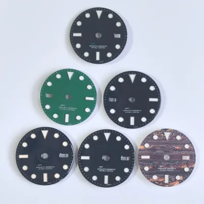 27.8mm Good Quality Watch Parts GMT 3285 3186 Movement Dial Green White Letters Super Blue Luminous