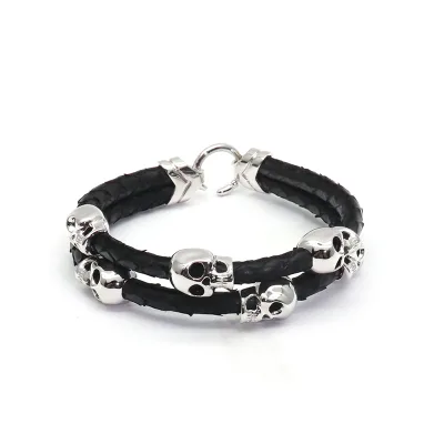 Double Layer Exotic Skull Star Number Shaped Religious S925 Sterling Silver 925 Bracelet Unisex Zircon Pearl Plated Bangles