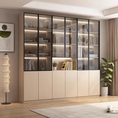 Custom Solid Wood Modern Extendable 5-Shelf Tiered Design Living Room Display Bookshelf & Combination Cabinet for Home Office