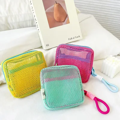 New Fashion Designs Elegant Makeup Bags Custom Logo Mesh Small Lipstick Storage Pouch Portable Handle Cosmetic Bag