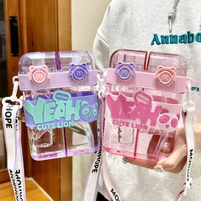 750ml Eco-Friendly Cartoon Design Back School Tour Sports Portable Student Children Dual Drinking Water Bottle Strap