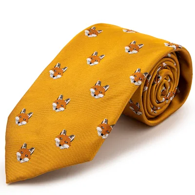 Best 100% Silk Handmade Jacquard Animal Fox Face Burnt Orange Luxury Men's Necktie Eco-Friendly Custom Logo