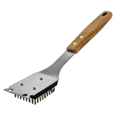 Grill Brush Scraper Barbecue Outdoor Extended Large Wooden Handle Replaceable Stainless Steel Bristles Heat Resistant