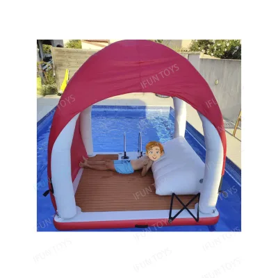 Drop Stitch Water-Resistant Inflatable Floating Island Platform with Tent and Pool Toys for Lake or Pool