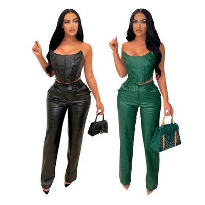 Hot Selling Halter Sleeveless Casual Women Casual Top and Pants Two Piece Set