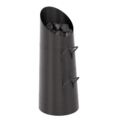 Modern Black Metal Iron Coal Hod Scuttle Fireside Fireplace Accessory with Carry Handles Powder Coated Fire Pit Coal Bucket