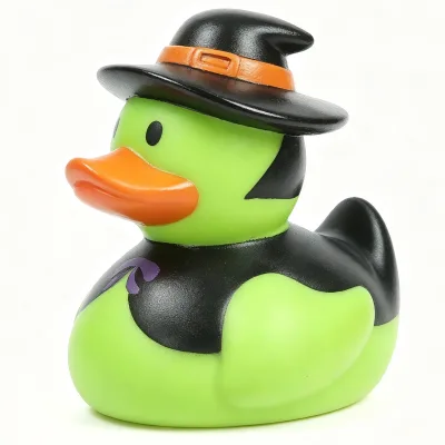 6cm Black-Green Witch Theme Rubber Duck Halloween Witch Hat Green Duck Custom PVC Bath Toy Holiday Party Decoration Wholesale