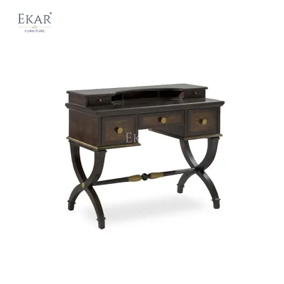 Luxury Antique Dark Wood Vanity Desk | Handcrafted Classical Makeup Table - EKAR FURNITURE