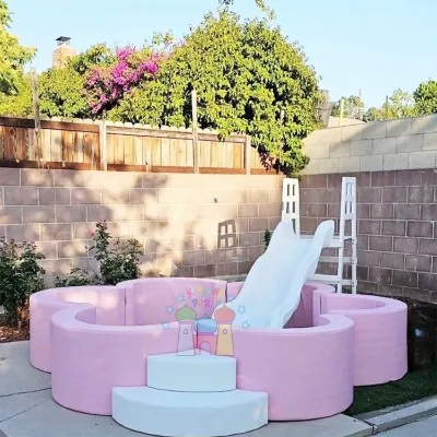 Wholesale Commercial Grade Outdoor Kids Playground Equipment Rainbow Bridge Soft Play With Flower Ball Pit Slide Made of Foam