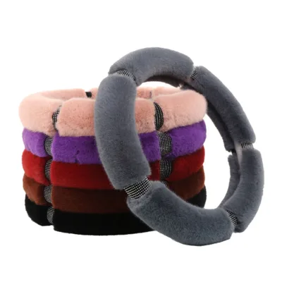 High Quality Winter Warm Plush Car Steering Wheel Cover With Rubber Ring Interior Accessories
