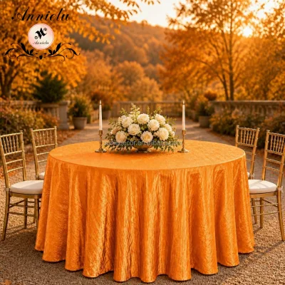 ANNIELU Orange Chameleon Crinkle Taffeta Round Tablecloth for Wedding Banquet Event Table Decoration