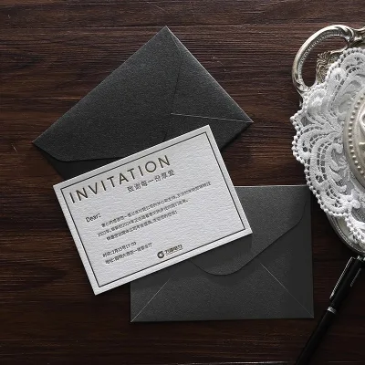 Black Luxury Matt Invitation Embossed Letter Wedding Invitation Envelope with Thick Card