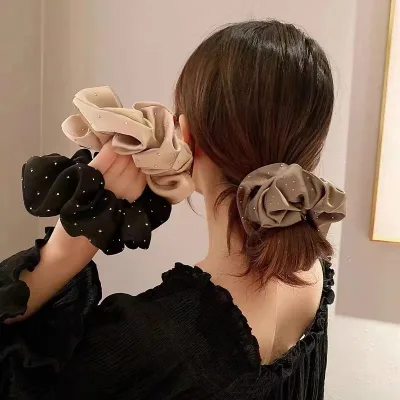 PL 2023 Wholesale Premium Korean Scrunchie Women's Rhinestone Scrunchie Satin with Shiny