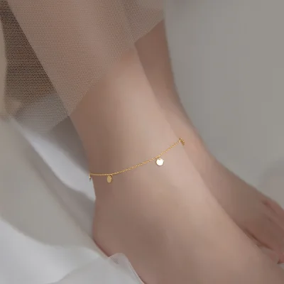 Daidan Round Disc Coin Foot S925 18K Gold Plated Silver Round Charm Anklets